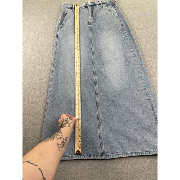 PTCL Denim Maxi Jean Skirt Womens 26 Blue Faded Light Wash Stretch Boho Western - Picture 6 of 16